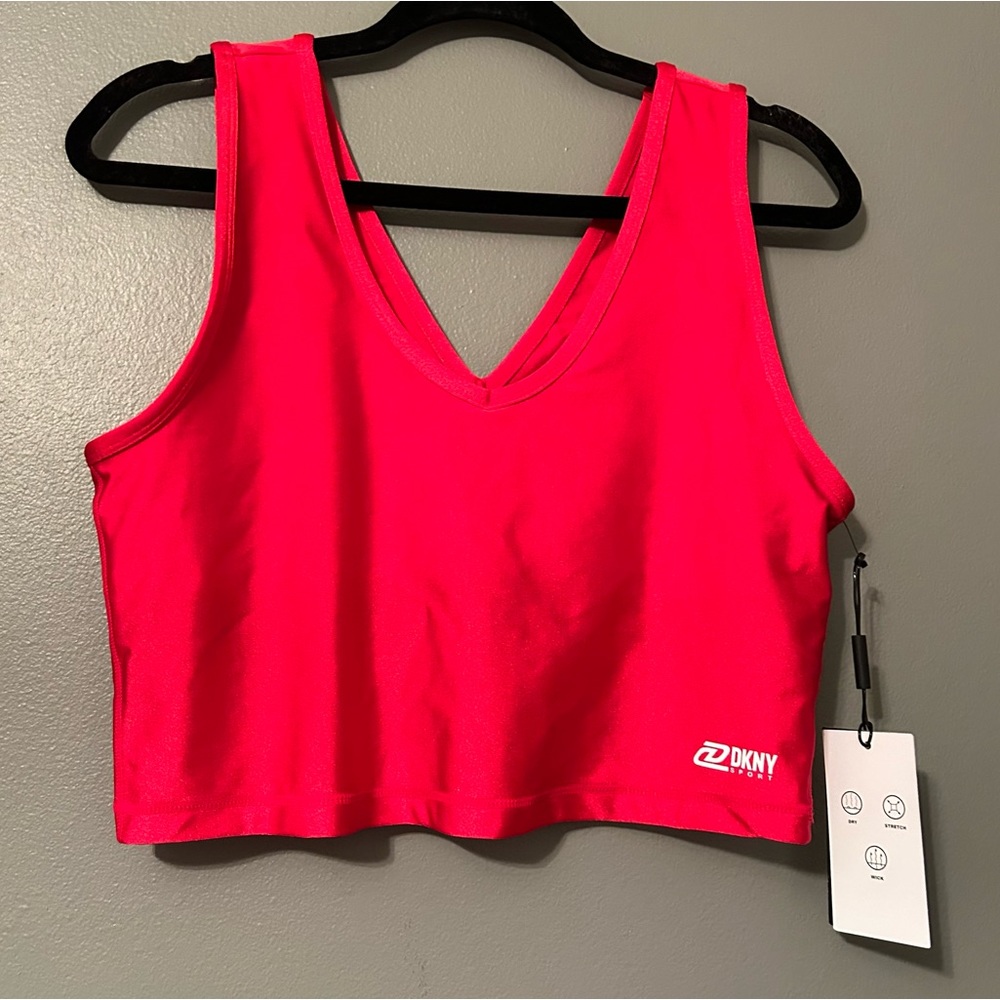 NWT DKNY Sz XL Lipstick Red Dri-fit Stretchy Sports Bra w/ Built-in Bra Top!